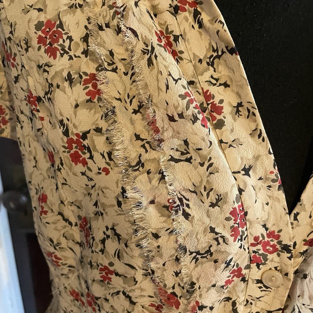 NINE WEST Nude Black 100% Silk Floral Button Up Top Short Sleeve Womens 14 - Picture 4 of 10